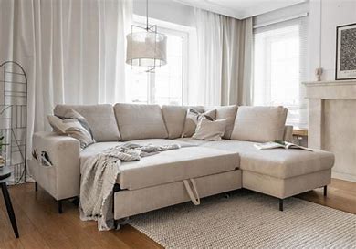 MoreThanWords™ Modern L-Shaped Sofa Bed with Storage – Beige Fabric