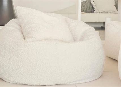 MoreThanWords™ Cozy White Boucle Beanbag Pouf – Relaxed Modern Seating