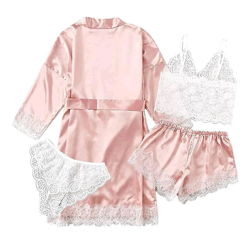 MoreThanWords™  4-Piece Women's Lace Sleepwear Set – Sexy & Elegant Nightwear Ensemble