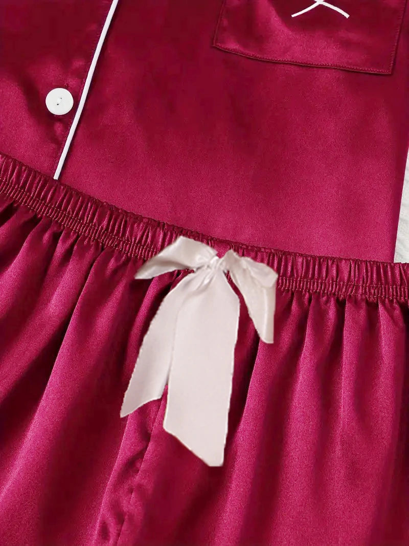 MoreThanWords™ Women’s Heart Embroidered Pajama Set – Button-Down Lounge Sleepwear