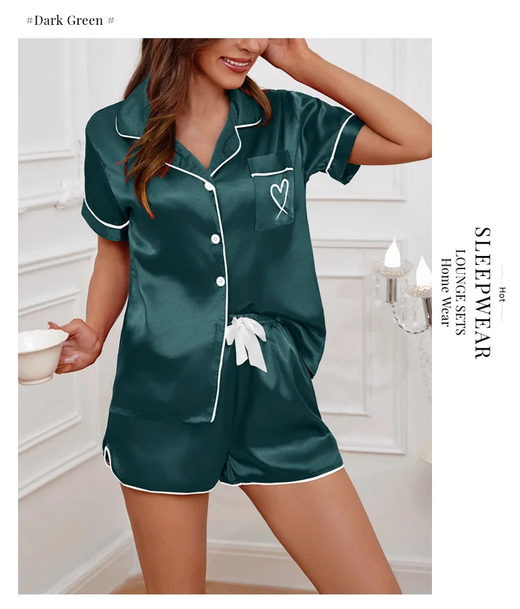 MoreThanWords™ Women’s Heart Embroidered Pajama Set – Button-Down Lounge Sleepwear