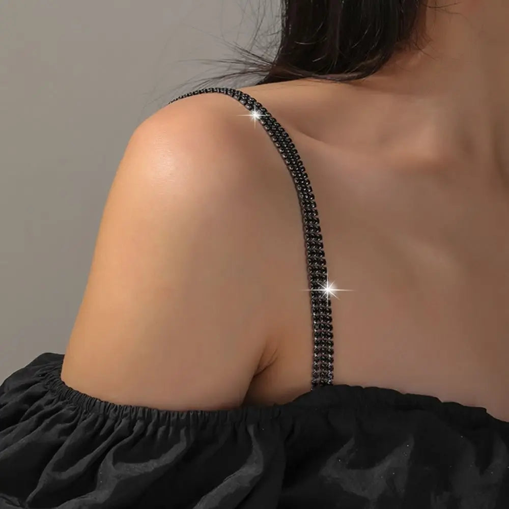 MoreThanWords™ Shiny Metal Bra Straps with Three Rows of Rhinestones – Glamorous & Adjustable