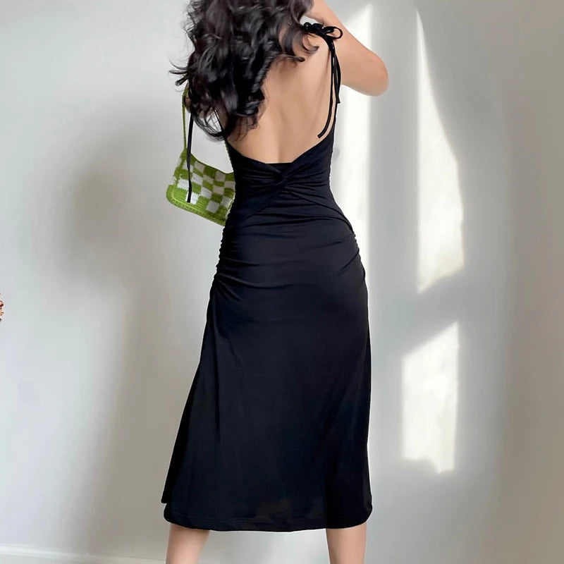 MoreThanWords™ Summer Black Backless Maxi Dress