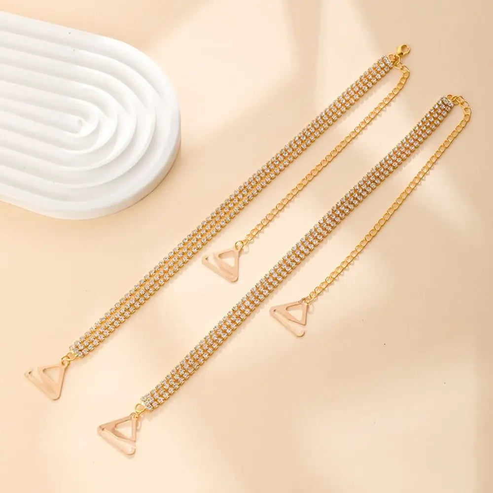 MoreThanWords™ Shiny Metal Bra Straps with Three Rows of Rhinestones – Glamorous & Adjustable