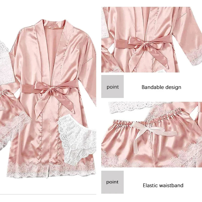 MoreThanWords™  4-Piece Women's Lace Sleepwear Set – Sexy & Elegant Nightwear Ensemble