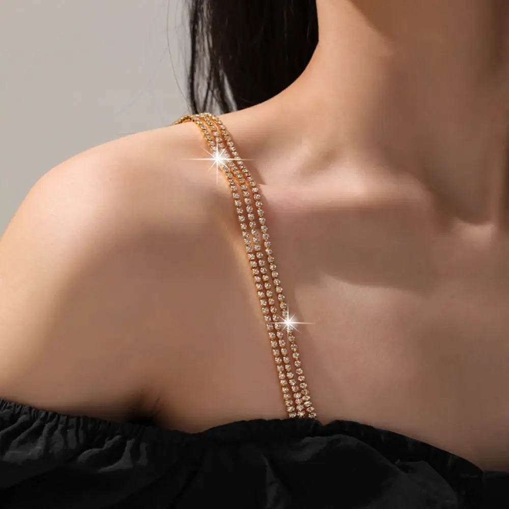MoreThanWords™ Shiny Metal Bra Straps with Three Rows of Rhinestones – Glamorous & Adjustable