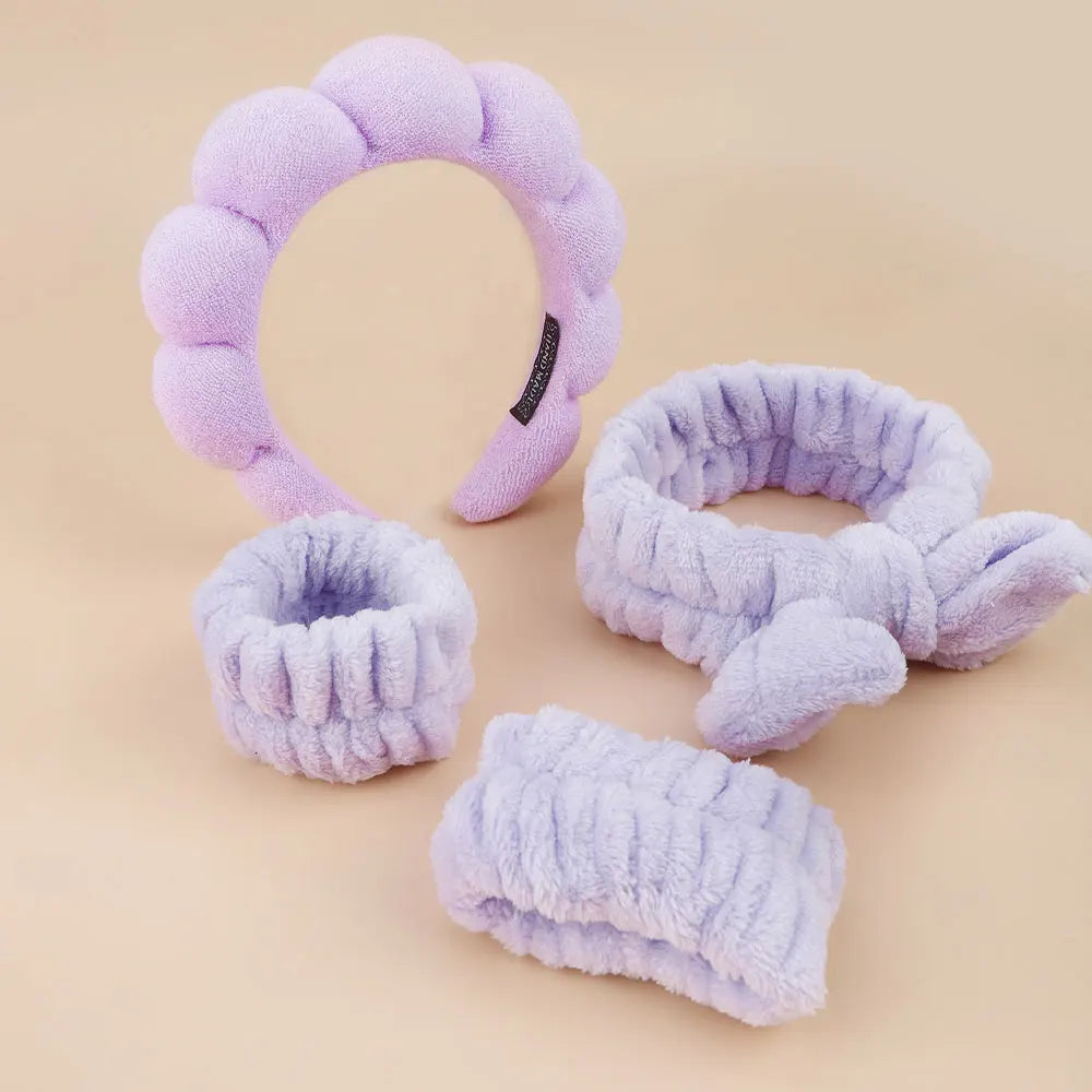 MoreThanWords™  4-Piece Skincare Accessories Set – Spa Headbands & Wristbands for Face Washing & Makeup