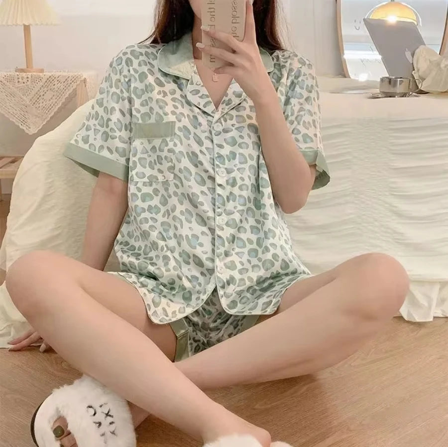 MoreThanWords™  Women’s Elegant Satin Lounge Set – Plus Size, Striped Pajamas with Button-Up Shirt & Pants