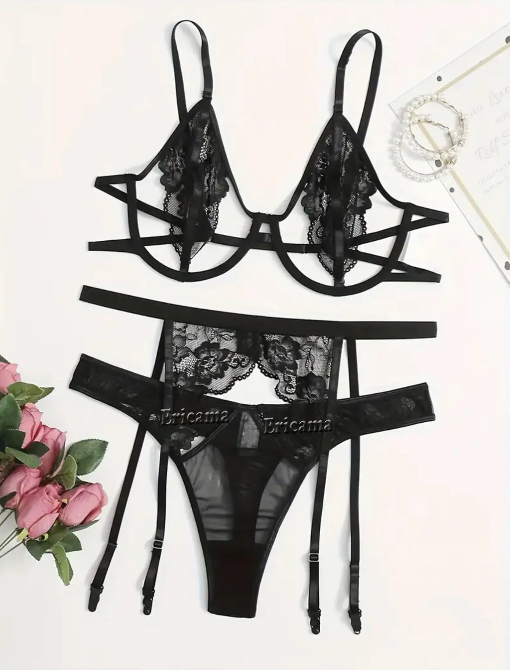 MoreThanWords™ Lace Garter Lingerie Set with Choker