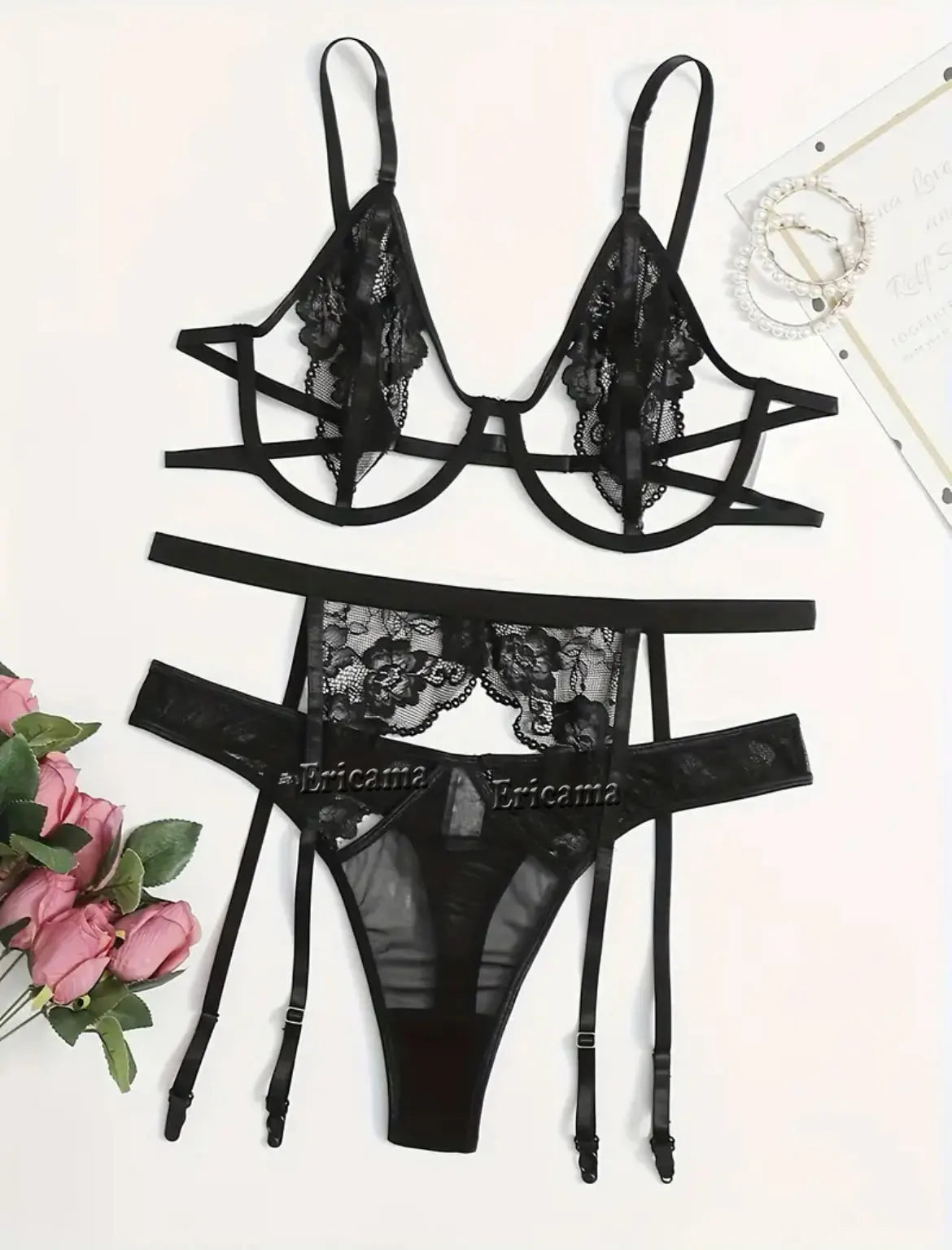 MoreThanWords™ Lace Garter Lingerie Set with Choker