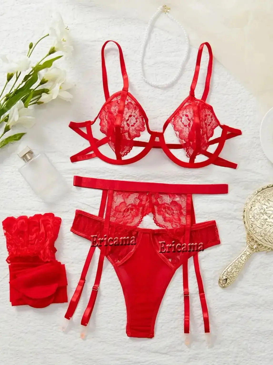 MoreThanWords™ Lace Garter Lingerie Set with Choker