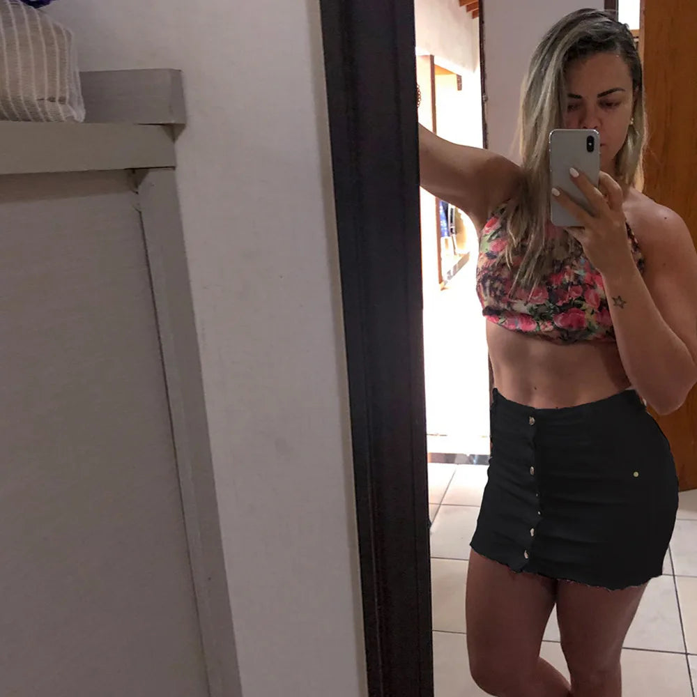 MoreThanWords™ Casual High Waist Denim Mini Skirt