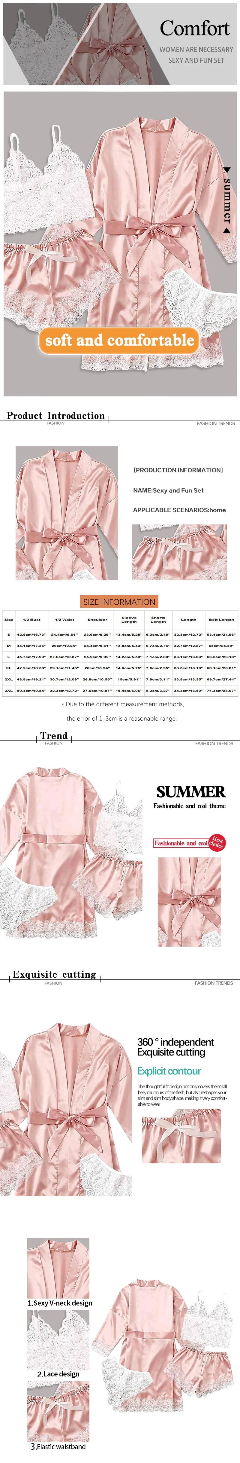 MoreThanWords™  4-Piece Women's Lace Sleepwear Set – Sexy & Elegant Nightwear Ensemble