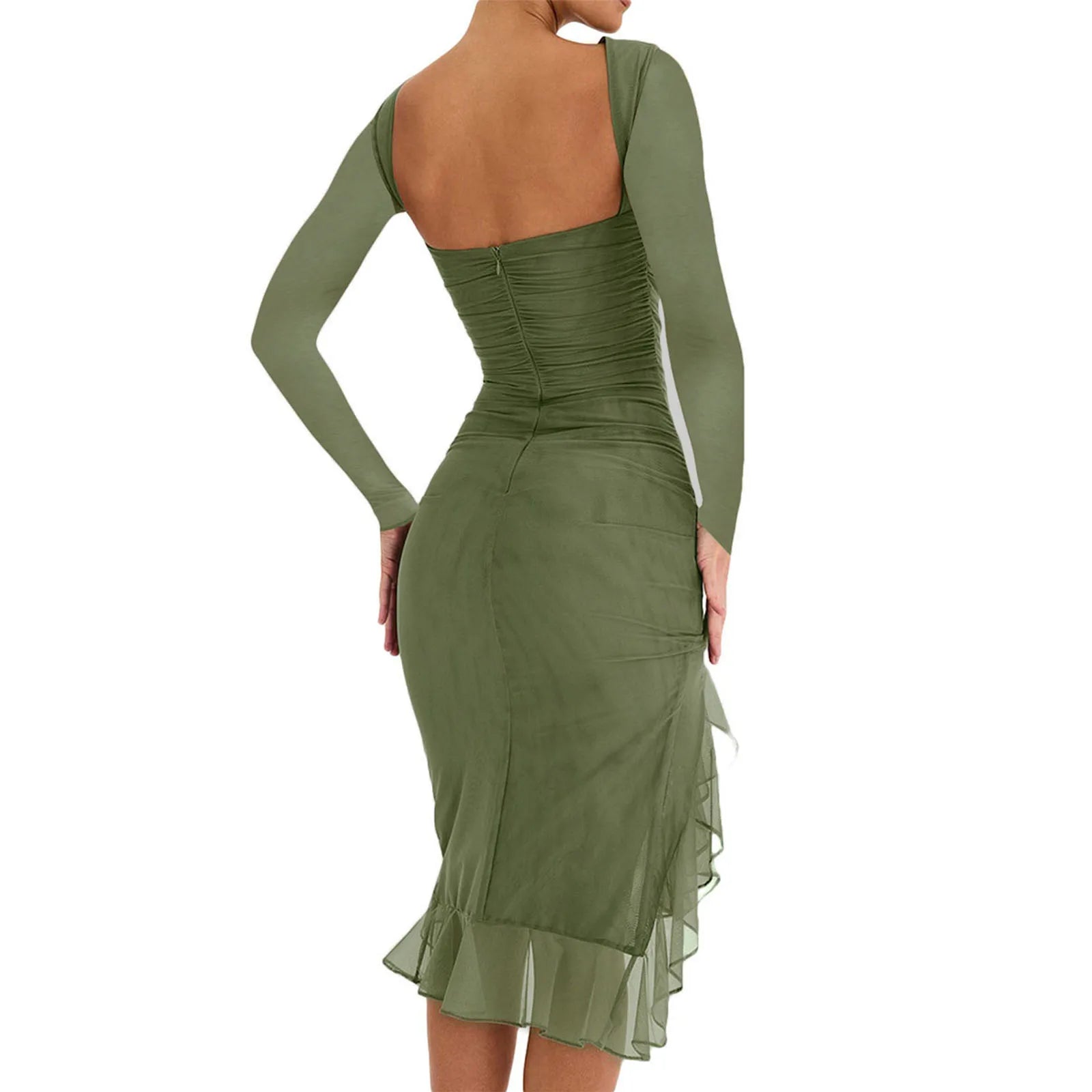 MoreThanWords™ Elegant Mesh Ruffle Mermaid Midi Dress