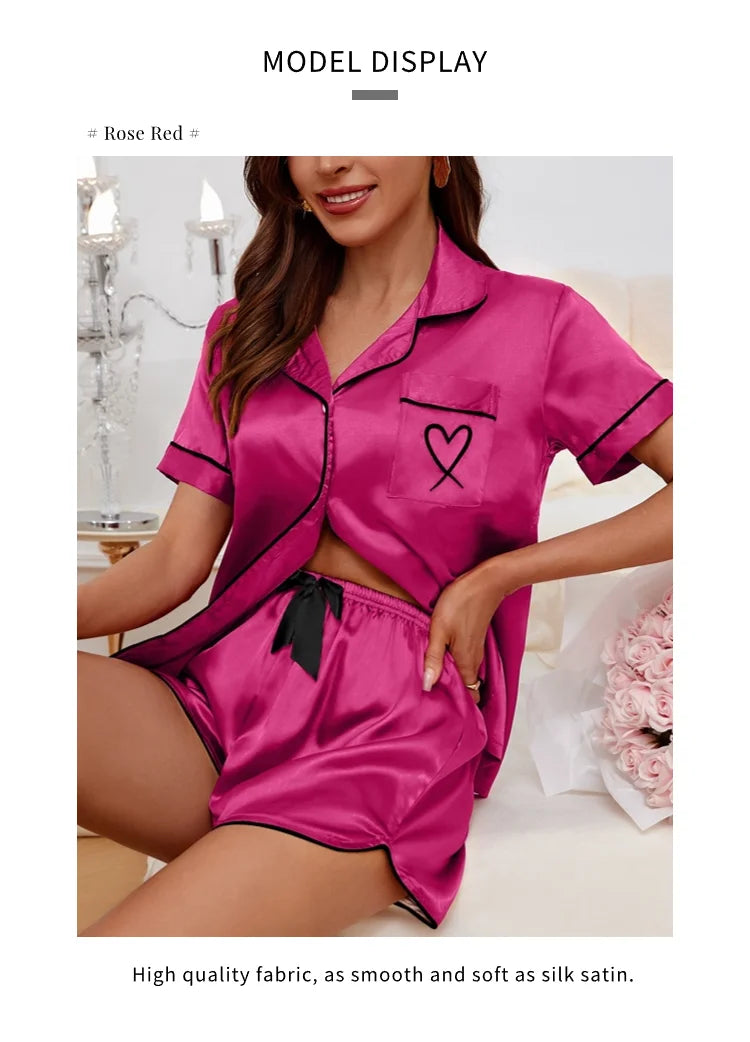 MoreThanWords™ Women’s Heart Embroidered Pajama Set – Button-Down Lounge Sleepwear