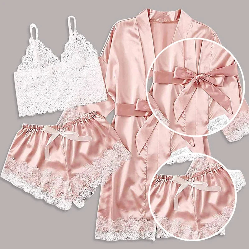 MoreThanWords™  4-Piece Women's Lace Sleepwear Set – Sexy & Elegant Nightwear Ensemble