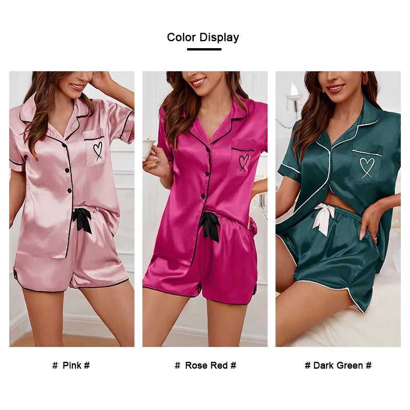 MoreThanWords™ Women’s Heart Embroidered Pajama Set – Button-Down Lounge Sleepwear
