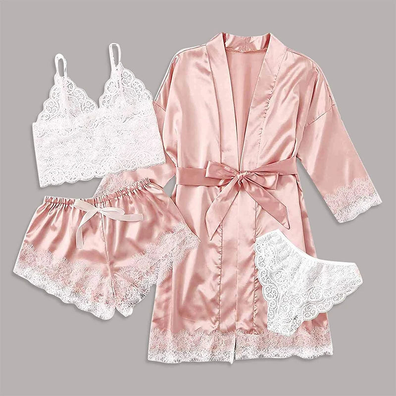 MoreThanWords™  4-Piece Women's Lace Sleepwear Set – Sexy & Elegant Nightwear Ensemble