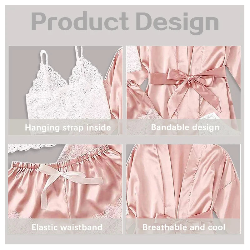 MoreThanWords™  4-Piece Women's Lace Sleepwear Set – Sexy & Elegant Nightwear Ensemble
