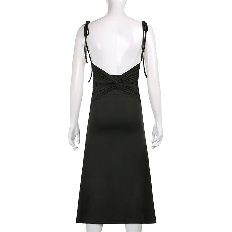 MoreThanWords™ Summer Black Backless Maxi Dress