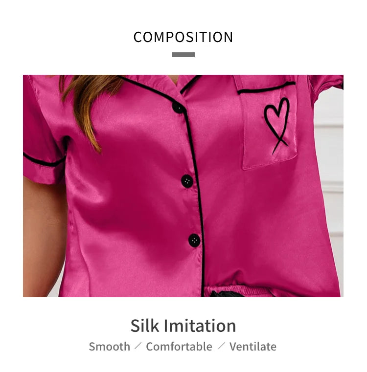 MoreThanWords™ Women’s Heart Embroidered Pajama Set – Button-Down Lounge Sleepwear