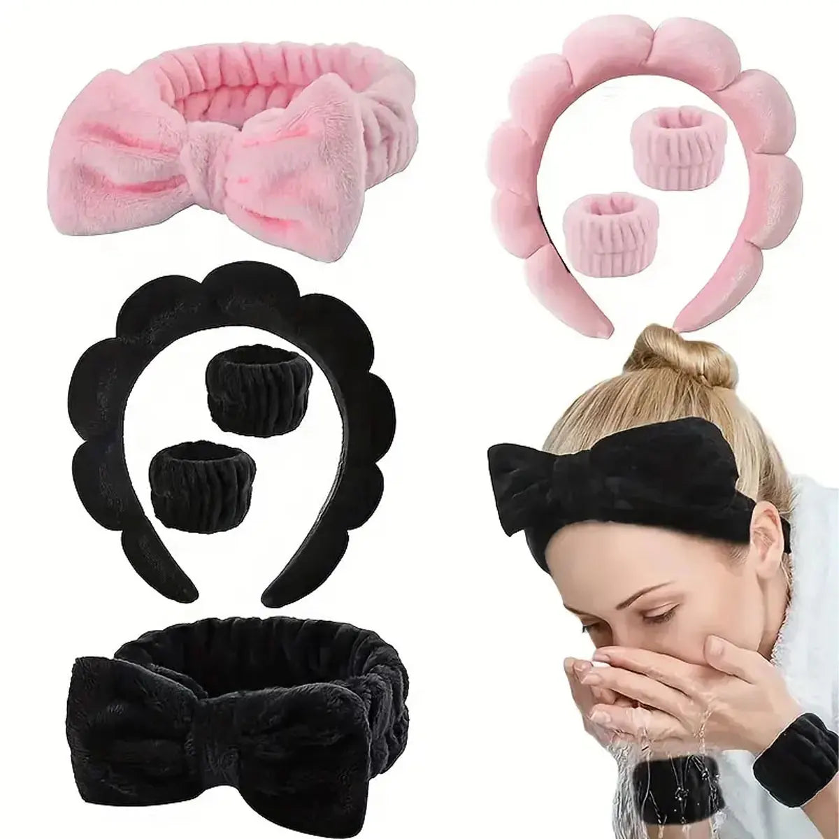 MoreThanWords™  4-Piece Skincare Accessories Set – Spa Headbands & Wristbands for Face Washing & Makeup