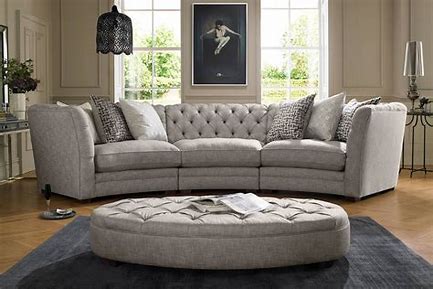MoreThanWords™Luxury Curved Chesterfield Sofa with Matching Ottoman – Grey Fabric